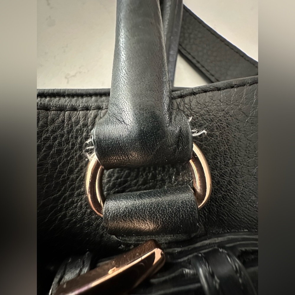 Michael Kors HAMILTON Black Pebbled Leather Satchel Tote Bag Rose Gold Hardware - Picture 9 of 17